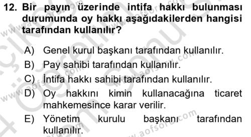 Ticaret Hukuku Dersi 2023 - 2024 Yılı (Final) Dönem Sonu Sınavı 12. Soru