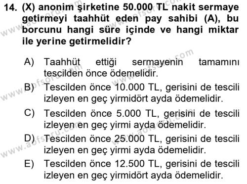 Ticaret Hukuku Dersi 2023 - 2024 Yılı (Final) Dönem Sonu Sınavı 14. Soru