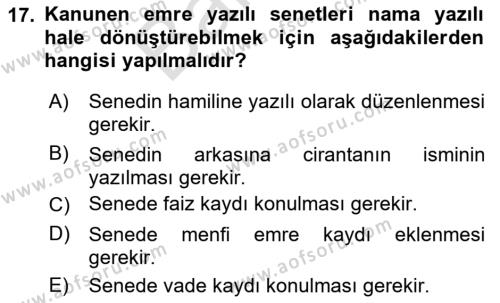 Ticaret Hukuku Dersi 2023 - 2024 Yılı (Final) Dönem Sonu Sınavı 17. Soru