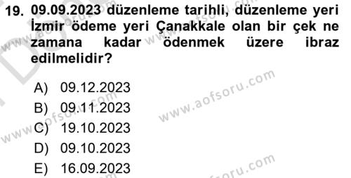 Ticaret Hukuku Dersi 2023 - 2024 Yılı (Final) Dönem Sonu Sınavı 19. Soru