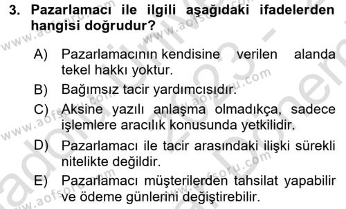 Ticaret Hukuku Dersi 2023 - 2024 Yılı (Final) Dönem Sonu Sınavı 3. Soru