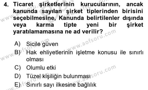 Ticaret Hukuku Dersi 2023 - 2024 Yılı (Final) Dönem Sonu Sınavı 4. Soru