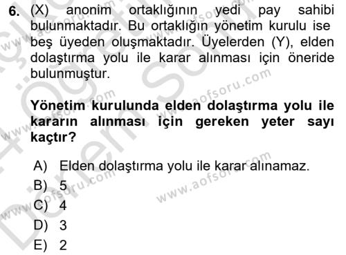 Ticaret Hukuku Dersi 2023 - 2024 Yılı (Final) Dönem Sonu Sınavı 6. Soru