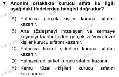 Ticaret Hukuku Dersi 2023 - 2024 Yılı (Final) Dönem Sonu Sınavı 7. Soru