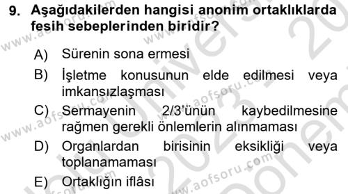 Ticaret Hukuku Dersi 2023 - 2024 Yılı (Final) Dönem Sonu Sınavı 9. Soru