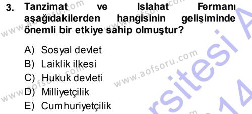 Anayasa Hukuku Dersi 2013 - 2014 Yılı (Final) Dönem Sonu Sınavı 3. Soru