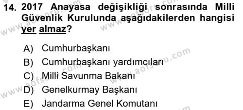 Anayasa Hukuku Dersi 2023 - 2024 Yılı (Final) Dönem Sonu Sınavı 14. Soru