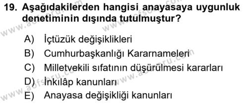 Anayasa Hukuku Dersi 2023 - 2024 Yılı (Final) Dönem Sonu Sınavı 19. Soru