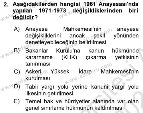 Anayasa Hukuku Dersi 2023 - 2024 Yılı (Final) Dönem Sonu Sınavı 2. Soru