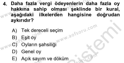 Anayasa Hukuku Dersi 2023 - 2024 Yılı (Final) Dönem Sonu Sınavı 4. Soru