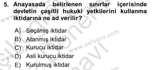 Anayasa Hukuku Dersi 2023 - 2024 Yılı (Final) Dönem Sonu Sınavı 5. Soru