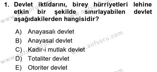 Anayasa Hukuku Dersi 2023 - 2024 Yılı Yaz Okulu Sınavı 1. Soru