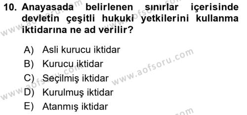 Anayasa Hukuku Dersi 2023 - 2024 Yılı Yaz Okulu Sınavı 10. Soru