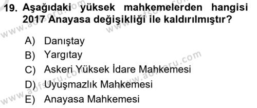 Anayasa Hukuku Dersi 2023 - 2024 Yılı Yaz Okulu Sınavı 19. Soru