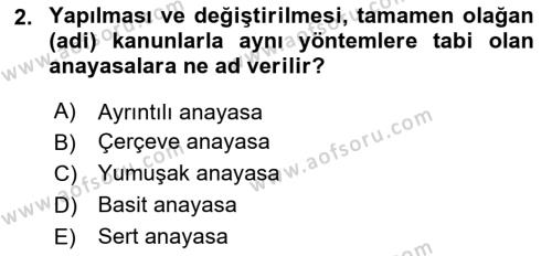 Anayasa Hukuku Dersi 2023 - 2024 Yılı Yaz Okulu Sınavı 2. Soru