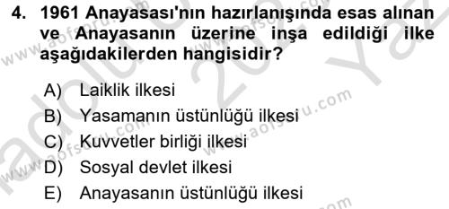 Anayasa Hukuku Dersi 2023 - 2024 Yılı Yaz Okulu Sınavı 4. Soru