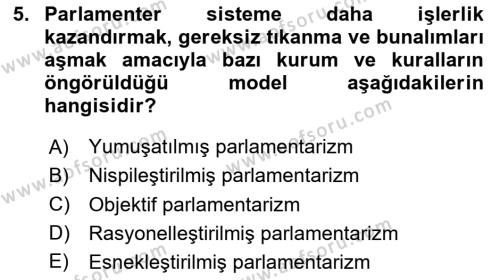 Anayasa Hukuku Dersi 2023 - 2024 Yılı Yaz Okulu Sınavı 5. Soru