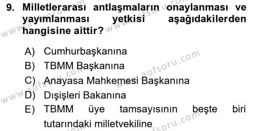 Anayasa Hukuku Dersi 2023 - 2024 Yılı Yaz Okulu Sınavı 9. Soru