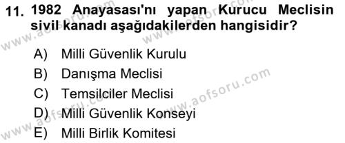 Anayasa Hukuku Dersi 2024 - 2025 Yılı (Vize) Ara Sınavı 11. Soru