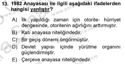 Anayasa Hukuku Dersi 2024 - 2025 Yılı (Vize) Ara Sınavı 13. Soru