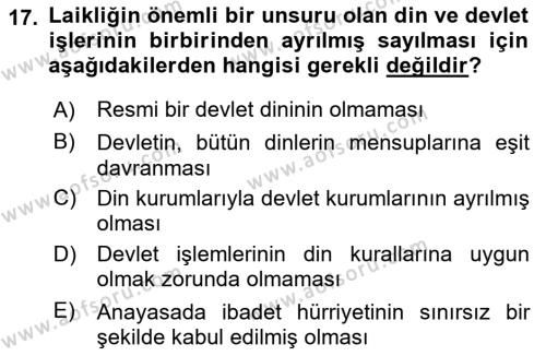 Anayasa Hukuku Dersi 2024 - 2025 Yılı (Vize) Ara Sınavı 17. Soru