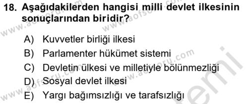 Anayasa Hukuku Dersi 2024 - 2025 Yılı (Vize) Ara Sınavı 18. Soru