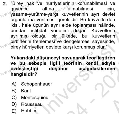 Anayasa Hukuku Dersi 2024 - 2025 Yılı (Vize) Ara Sınavı 2. Soru