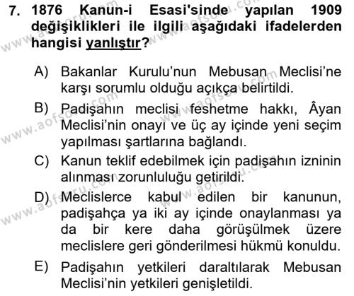 Anayasa Hukuku Dersi 2024 - 2025 Yılı (Vize) Ara Sınavı 7. Soru