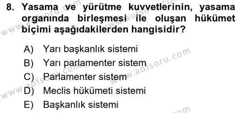 Anayasa Hukuku Dersi 2024 - 2025 Yılı (Vize) Ara Sınavı 8. Soru