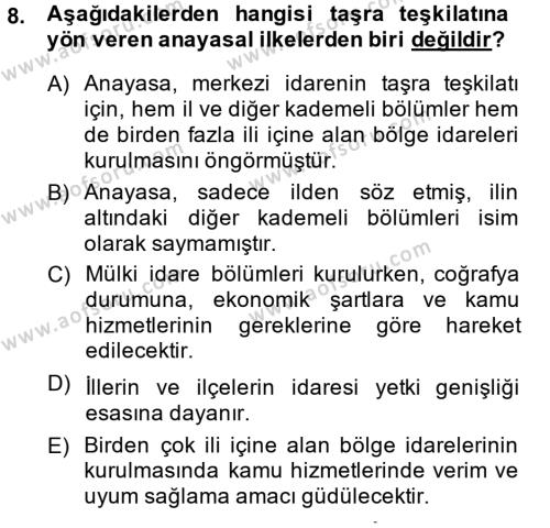 İdare Hukuku Dersi 2013 - 2014 Yılı (Vize) Ara Sınavı 8. Soru