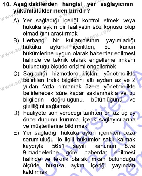 Medya Hukuku Dersi 2012 - 2013 Yılı (Final) Dönem Sonu Sınavı 10. Soru