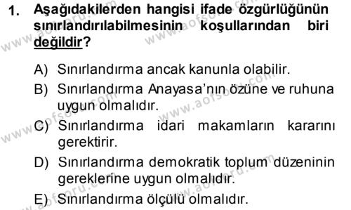 Medya Hukuku Dersi 2013 - 2014 Yılı (Final) Dönem Sonu Sınavı 1. Soru