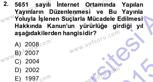 Medya Hukuku Dersi 2014 - 2015 Yılı (Vize) Ara Sınavı 2. Soru