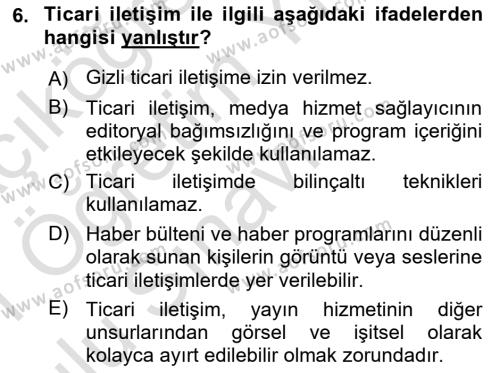 Medya Hukuku Dersi 2020 - 2021 Yılı Yaz Okulu Sınavı 6. Soru