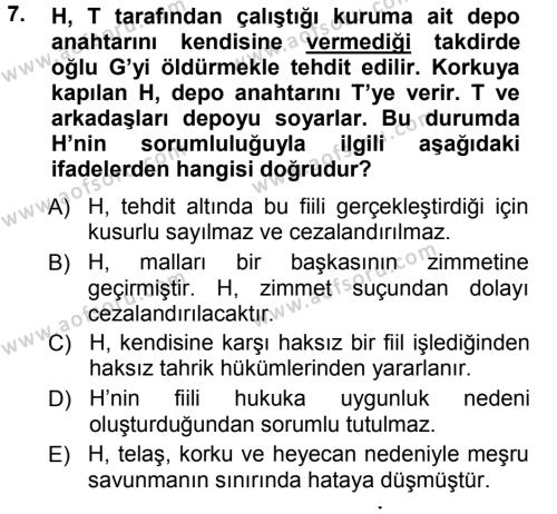 Ceza Hukukuna Giriş Dersi 2012 - 2013 Yılı (Final) Dönem Sonu Sınavı 7. Soru