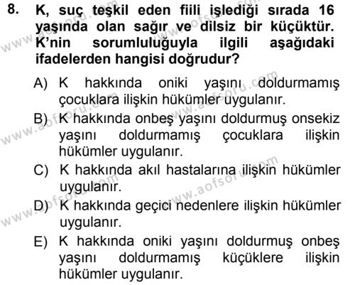 Ceza Hukukuna Giriş Dersi 2012 - 2013 Yılı (Final) Dönem Sonu Sınavı 8. Soru