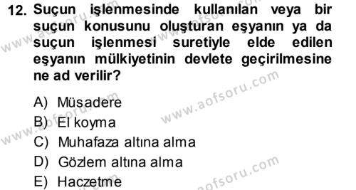 Ceza Hukukuna Giriş Dersi 2013 - 2014 Yılı (Final) Dönem Sonu Sınavı 12. Soru