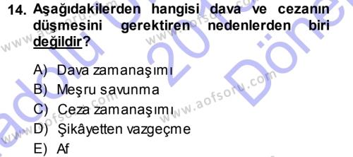 Ceza Hukukuna Giriş Dersi 2013 - 2014 Yılı (Final) Dönem Sonu Sınavı 14. Soru