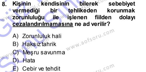 Ceza Hukukuna Giriş Dersi 2013 - 2014 Yılı (Final) Dönem Sonu Sınavı 8. Soru