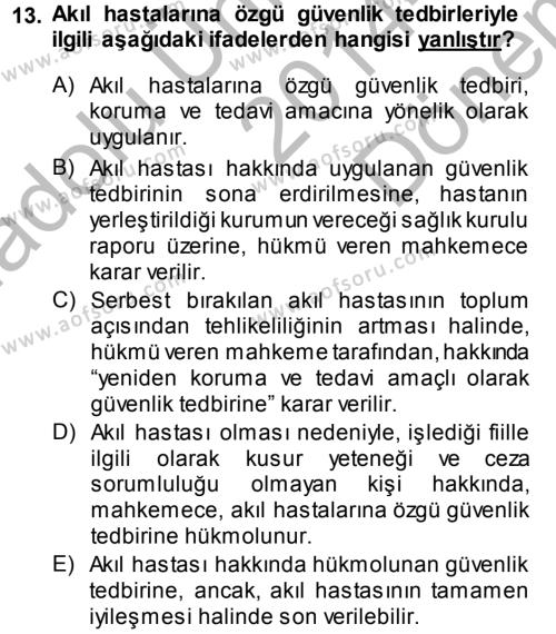 Ceza Hukukuna Giriş Dersi 2014 - 2015 Yılı (Final) Dönem Sonu Sınavı 13. Soru