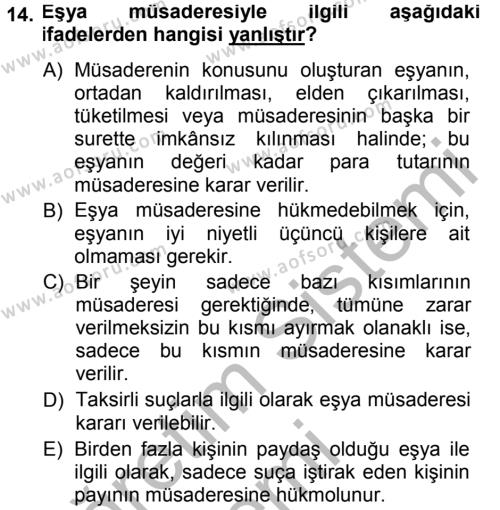 Ceza Hukukuna Giriş Dersi 2014 - 2015 Yılı (Final) Dönem Sonu Sınavı 14. Soru