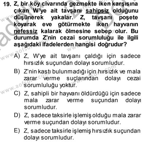 Ceza Hukukuna Giriş Dersi 2014 - 2015 Yılı (Final) Dönem Sonu Sınavı 19. Soru