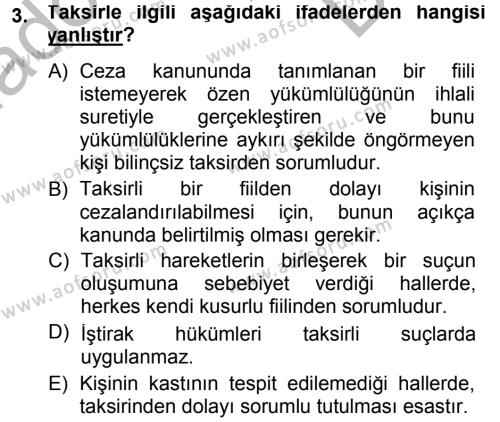 Ceza Hukukuna Giriş Dersi 2014 - 2015 Yılı (Final) Dönem Sonu Sınavı 3. Soru