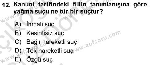 Ceza Hukukuna Giriş Dersi 2021 - 2022 Yılı (Vize) Ara Sınavı 12. Soru