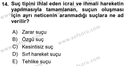 Ceza Hukukuna Giriş Dersi 2021 - 2022 Yılı (Vize) Ara Sınavı 14. Soru