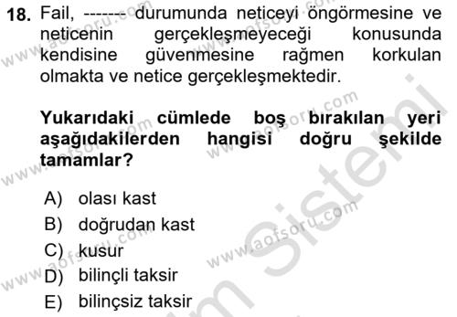 Ceza Hukukuna Giriş Dersi 2021 - 2022 Yılı (Vize) Ara Sınavı 18. Soru