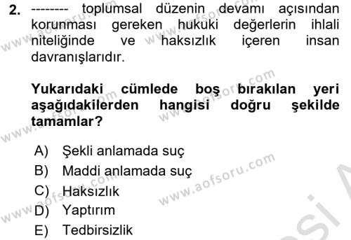 Ceza Hukukuna Giriş Dersi 2021 - 2022 Yılı (Vize) Ara Sınavı 2. Soru