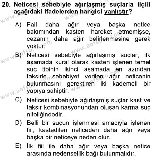 Ceza Hukukuna Giriş Dersi 2021 - 2022 Yılı (Vize) Ara Sınavı 20. Soru