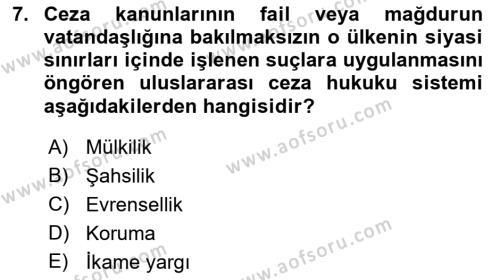 Ceza Hukukuna Giriş Dersi 2021 - 2022 Yılı (Vize) Ara Sınavı 7. Soru