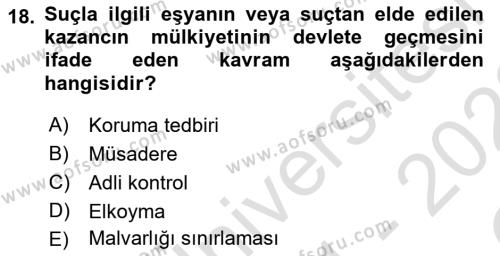 Ceza Hukukuna Giriş Dersi 2021 - 2022 Yılı Yaz Okulu Sınavı 18. Soru